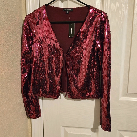 Express Pink Sequin Tie-Front Top NWT Size XS - Picture 5 of 10